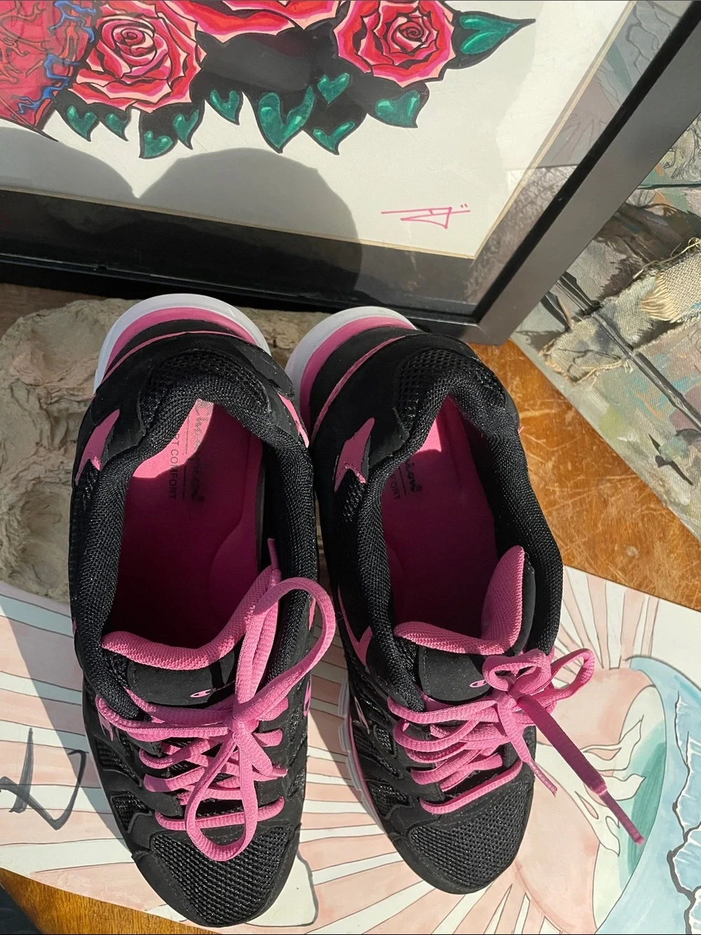 Champion Black and Hot Pink Women's Athletic Sneakers